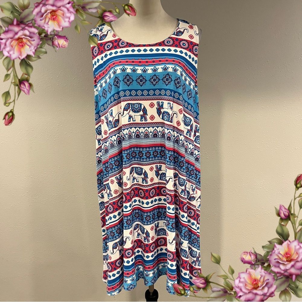 Bobbie Brooks elephant print‎ plus size sleeveless swing stretchy dress size 3X